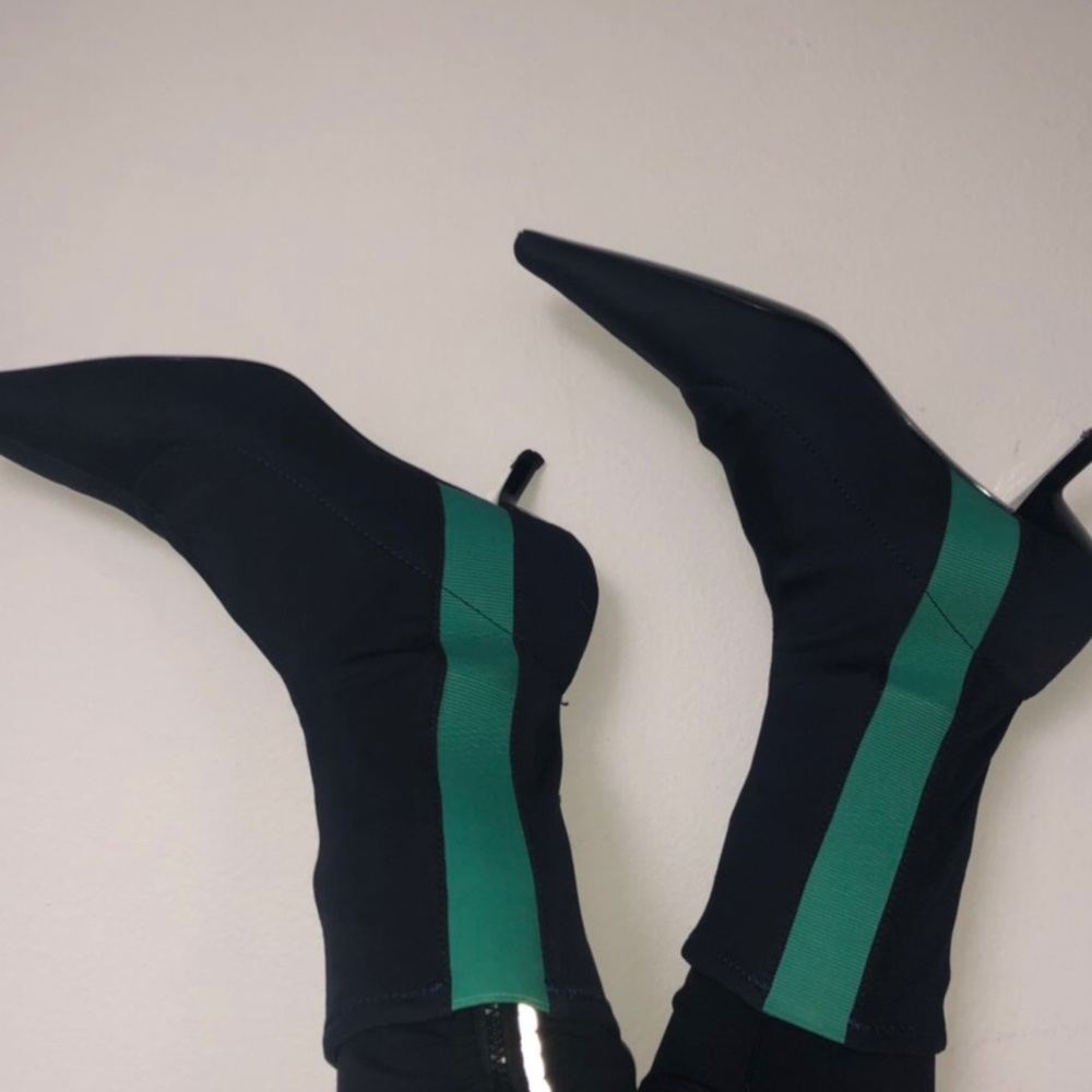 Kitten heel Booties with Green contrast stripe
